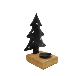 Choinka metalowa z recyclingu na drewnianej podstawie T-light